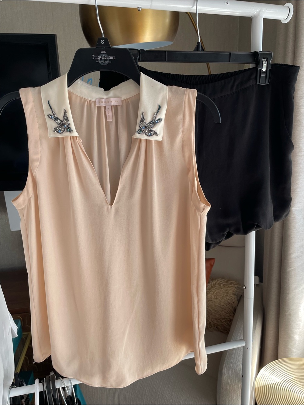 Celebrity- and TV-Worn Rebecca Taylor Beaded-Collar Sleeveless Blush Blouse - Picture 10 of 16